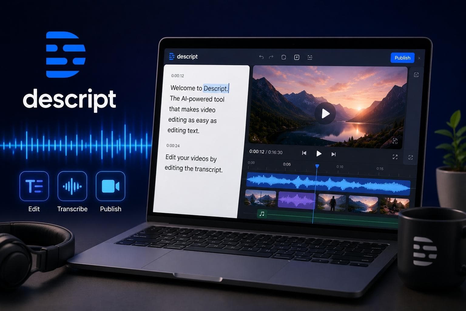Màn hình giao diện chỉnh sửa video với Descript AI