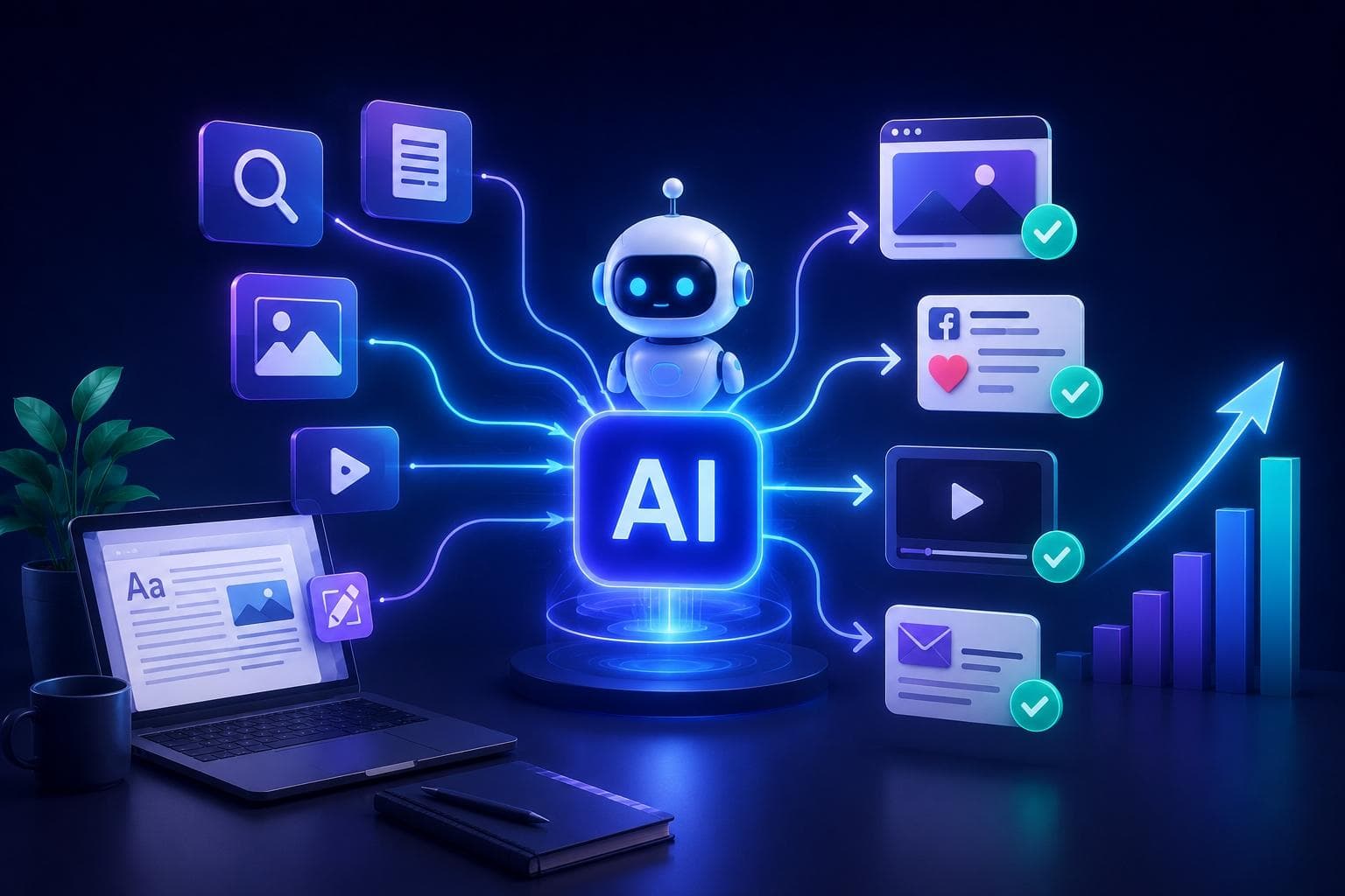 Hình ảnh minh họa của tự động hóa content marketing với AI